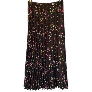 Halogen Pleated Midi Skirt BLACK MULTI FLORAL Size XXS Petite